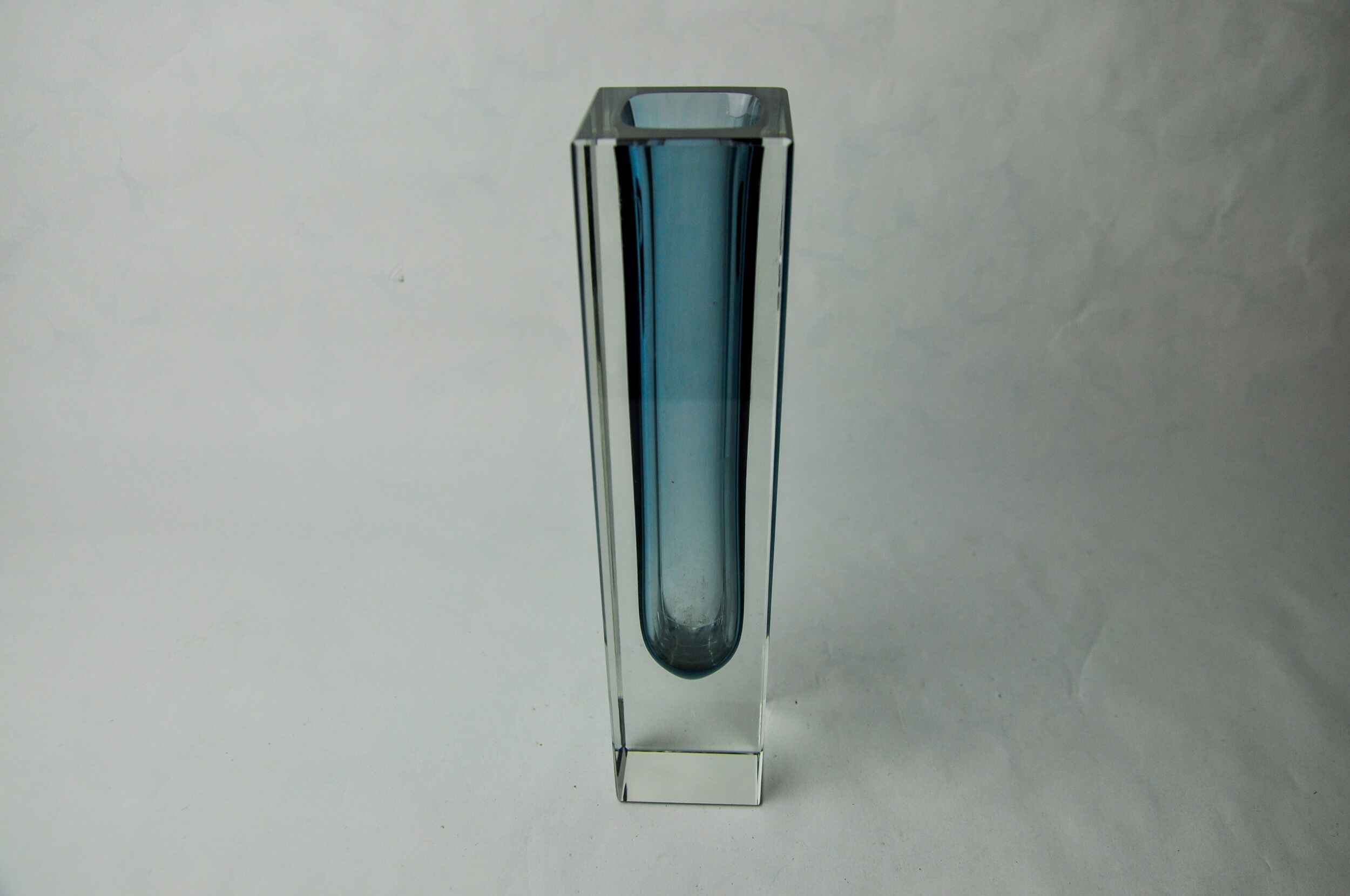 Blue grey cubic sommerso vase by seguso, murano, Italy, 1970