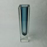 Blue grey cubic sommerso vase by seguso, murano, Italy, 1970