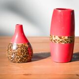 Pair of 1970s-80s Terracotta Vases with Inlaid Mosaic