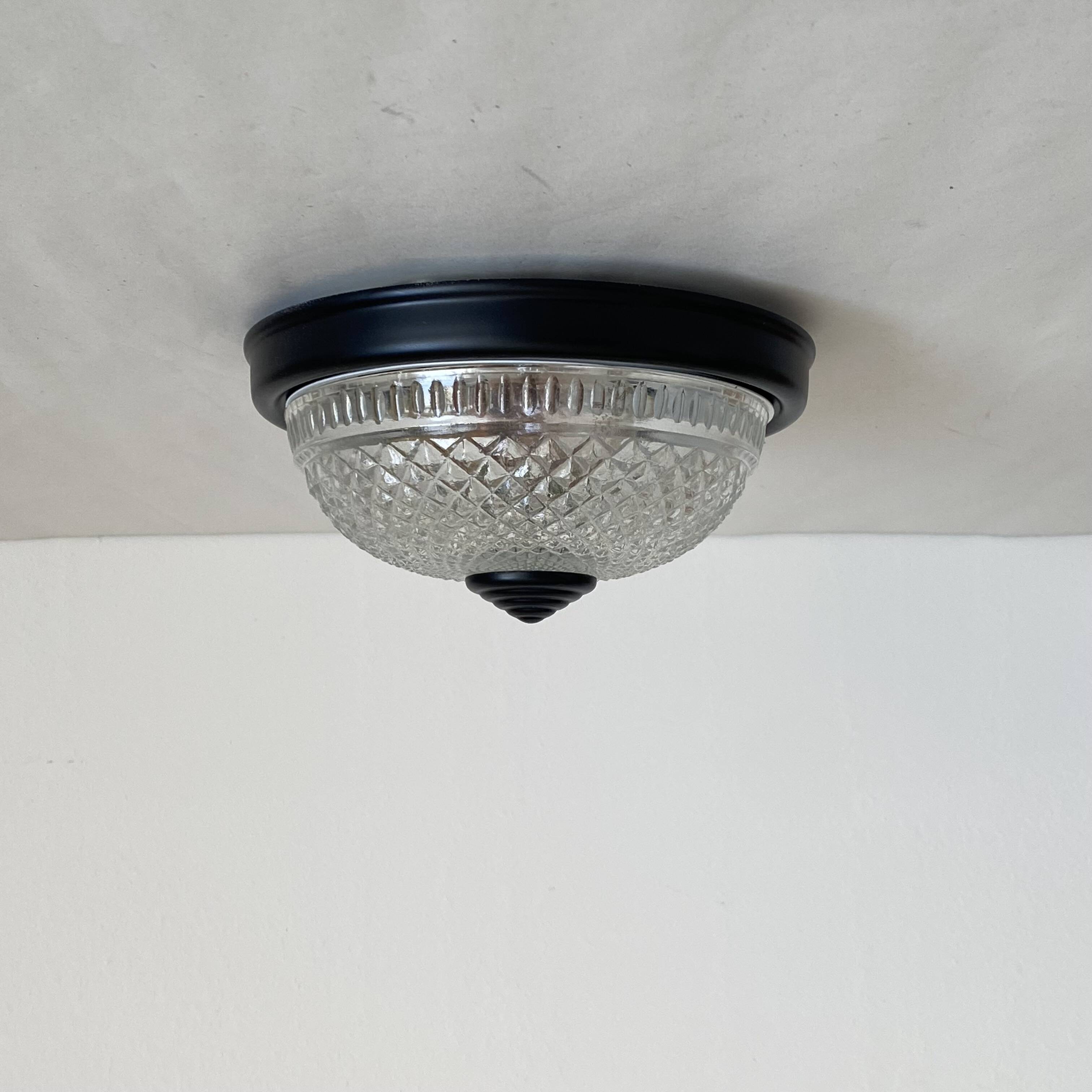 Small glass ceiling light from the 1980s, antique transparent light fixture