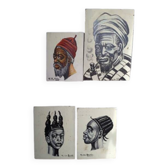 Oil paintings on panel set of 4 Orientalist portrait mid 20th century