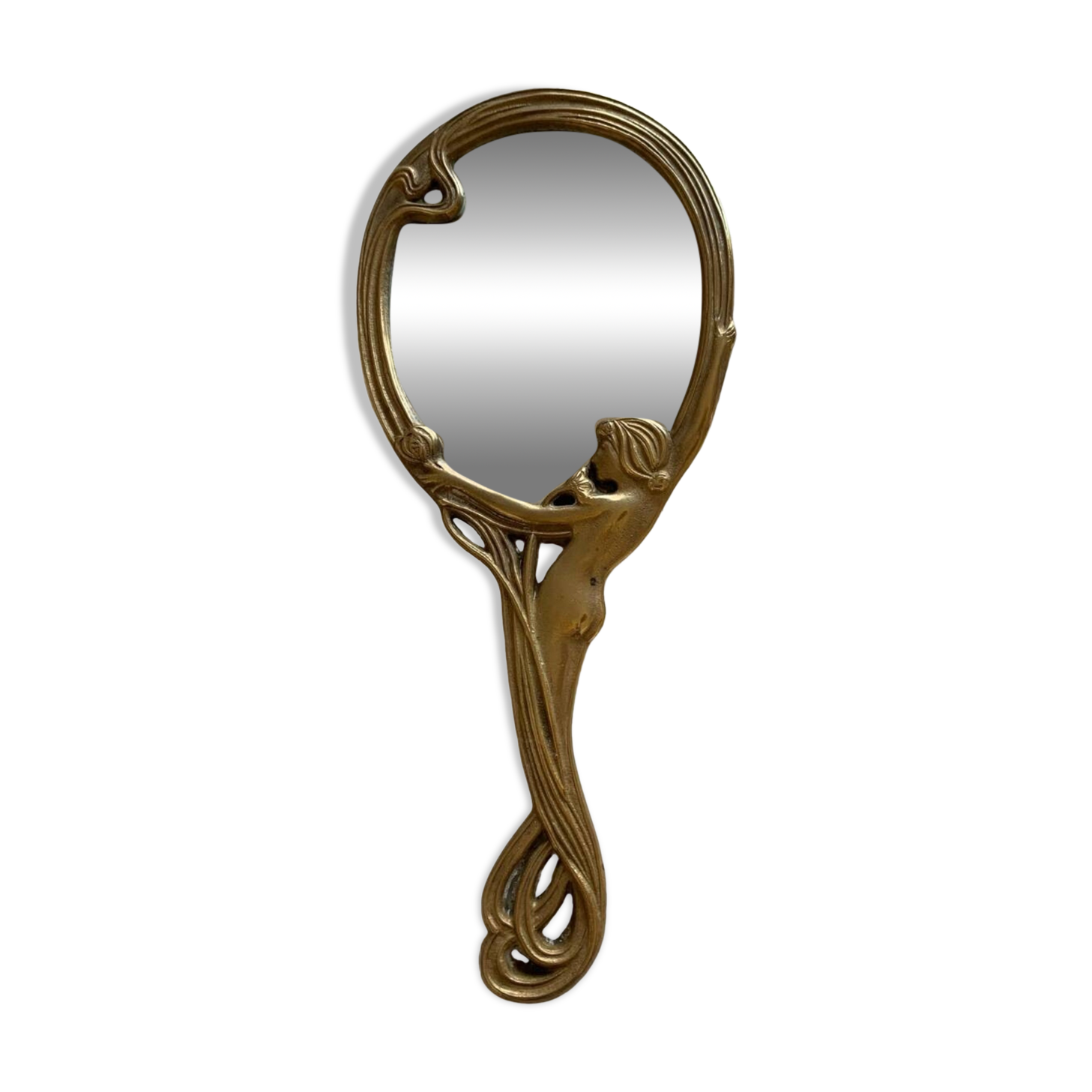 Art Nouveau brass mirror for women