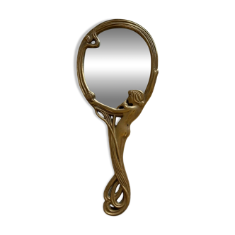 Art Nouveau brass mirror for women