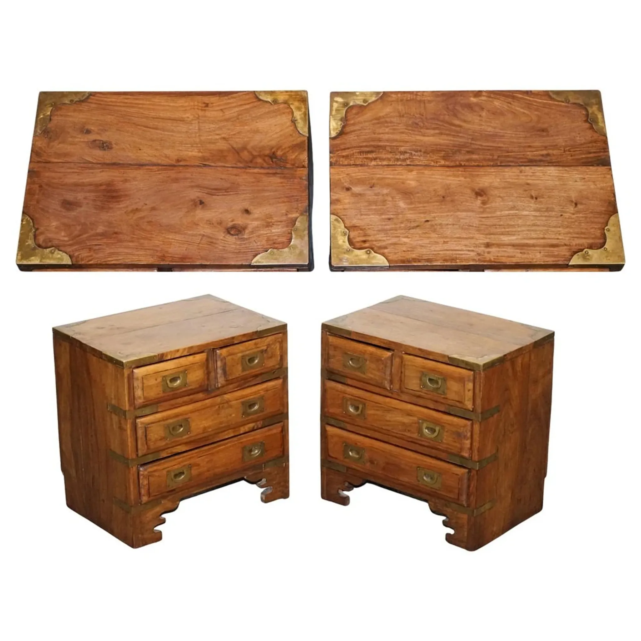 Vintage Military Campaign Brass Bedside Tables, Set of 2