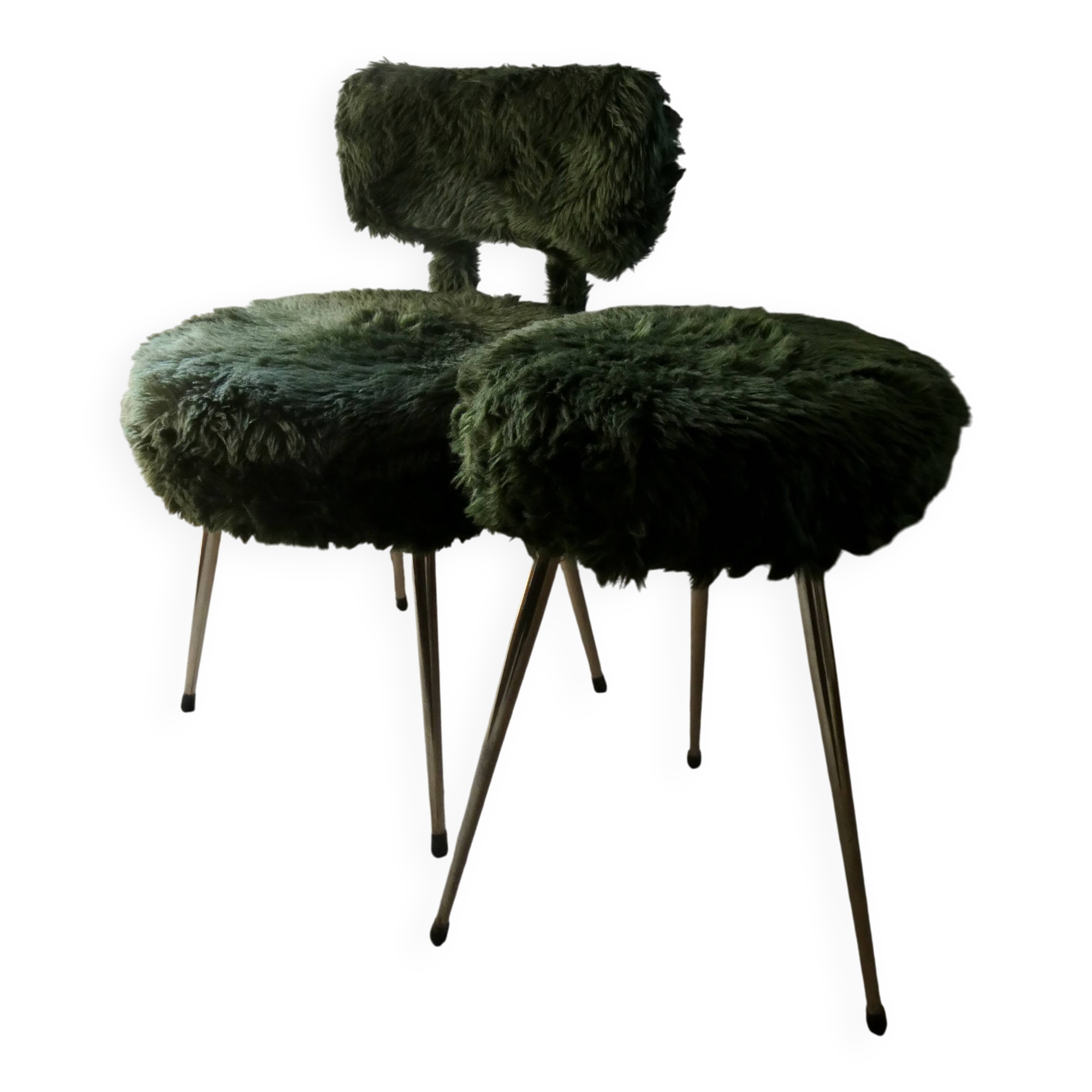 Chair and tripod stool "moumoute" by Pelfran, around 1970.