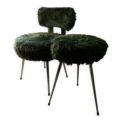 Chaise et tabouret tripode ''moumoute'' marque Pelfran, vers 1970