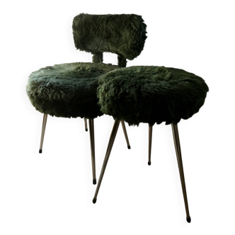 Chair and tripod stool "moumoute" by Pelfran, around 1970.