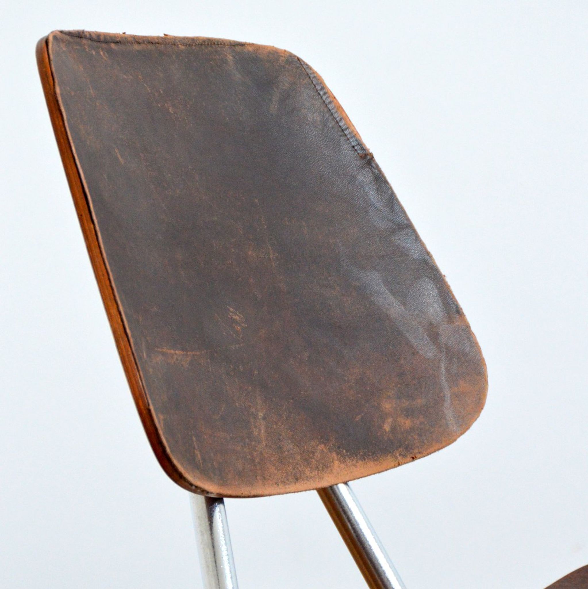 Pair of Thonet chairs in wood – metal and leather 1950s