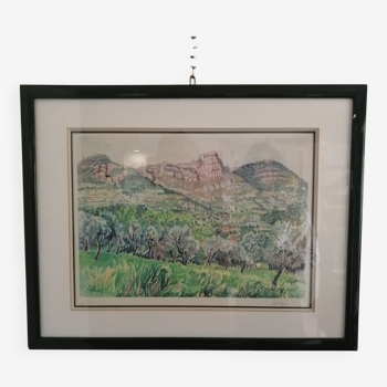 Lithograph "Provencal olive groves"