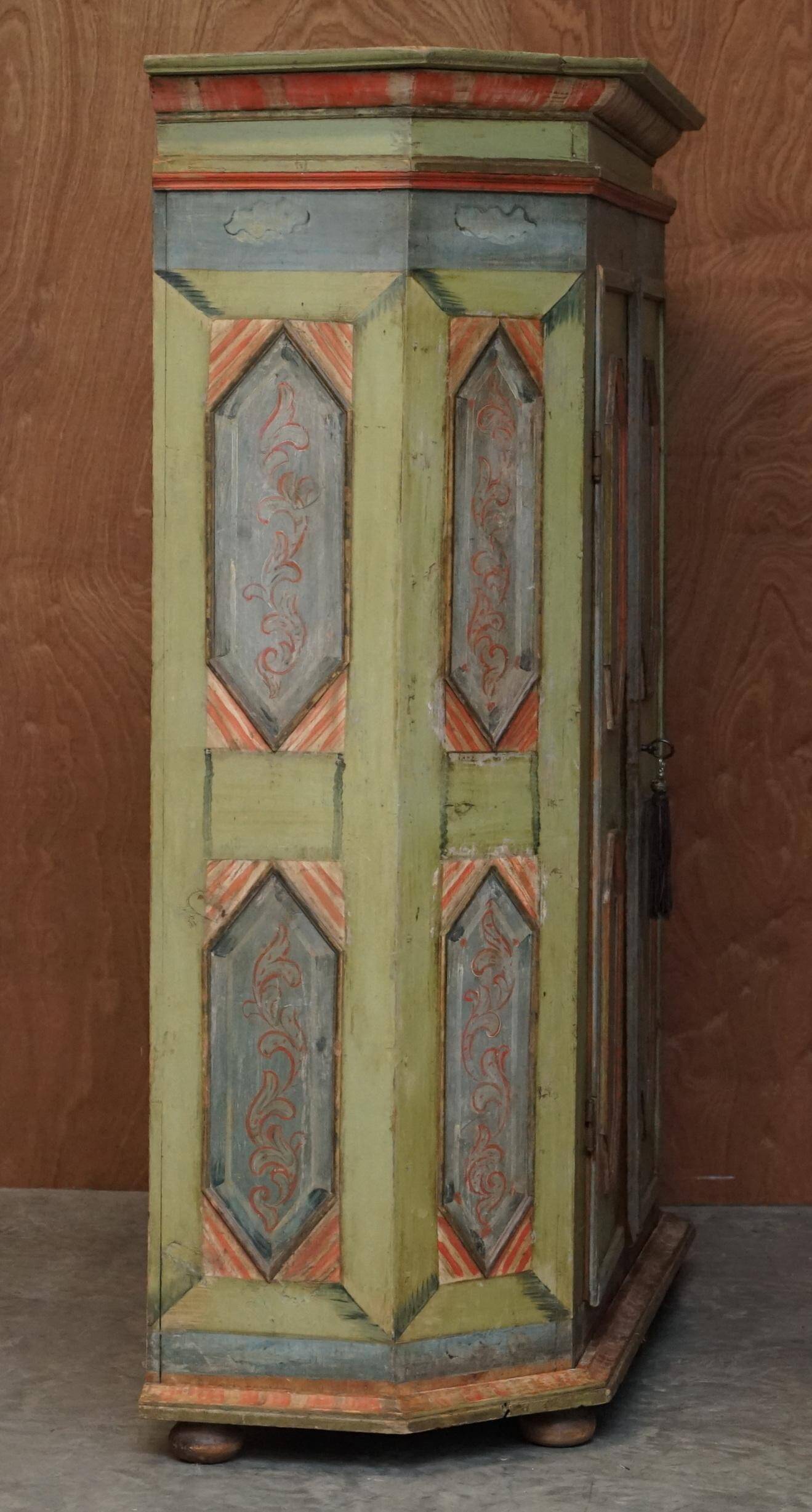 European Hand-Painted Wardrobe in Solid Oak circa 1800