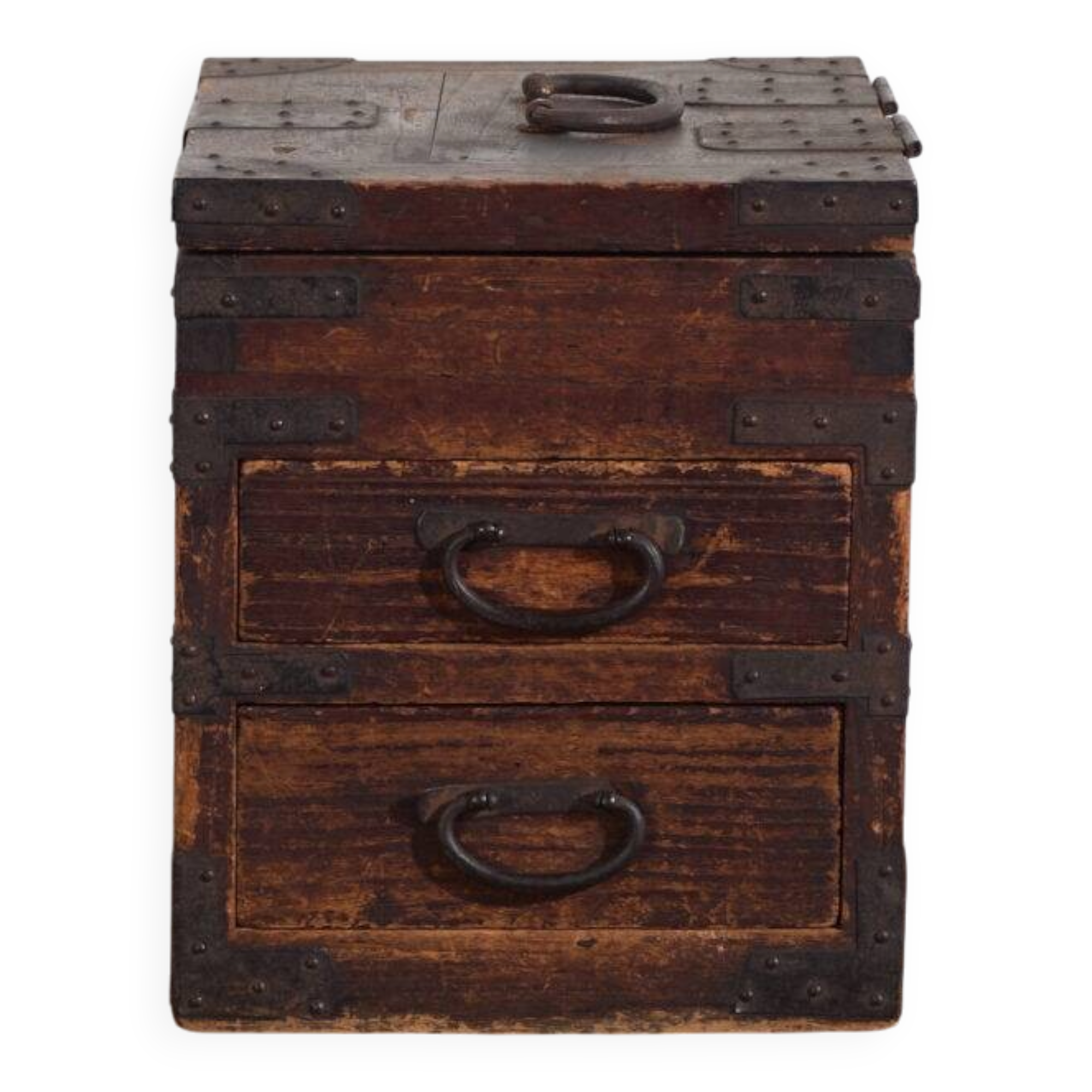 Japanese ko-dansu with hinged lid and paulownia wood drawers, Meiji–Taishō period, circa 1868–1926.