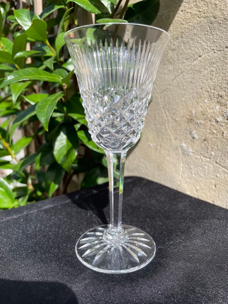 6 old carved crystal wine glasses