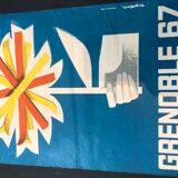 Rare poster grenoble 1967 snow programme olympic winter games autrans chamrousse saint nizier