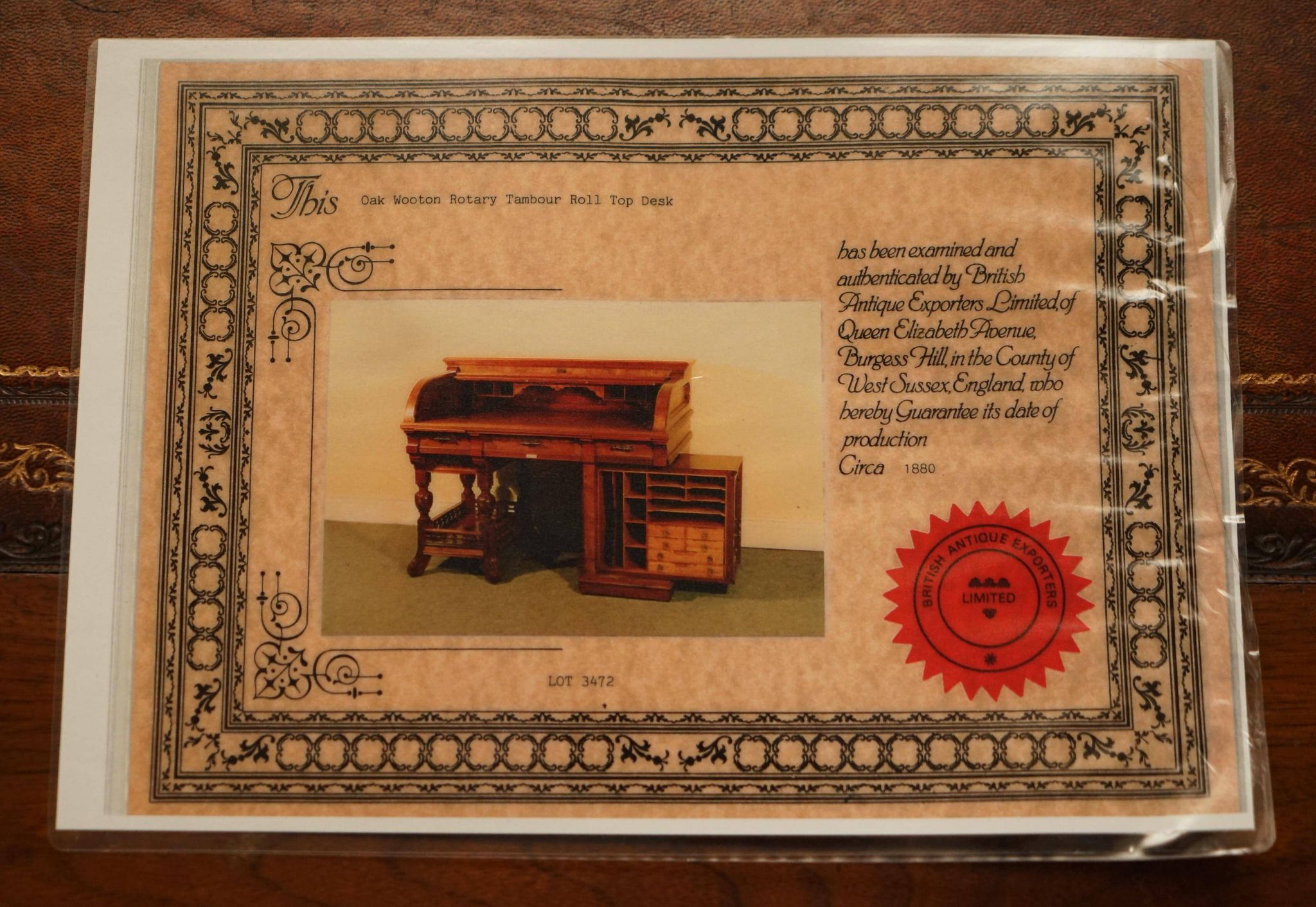 Shannon File Co drum desk in Victorian walnut with certificate.