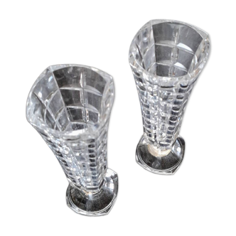 Pair of vintage engraved crystal vases