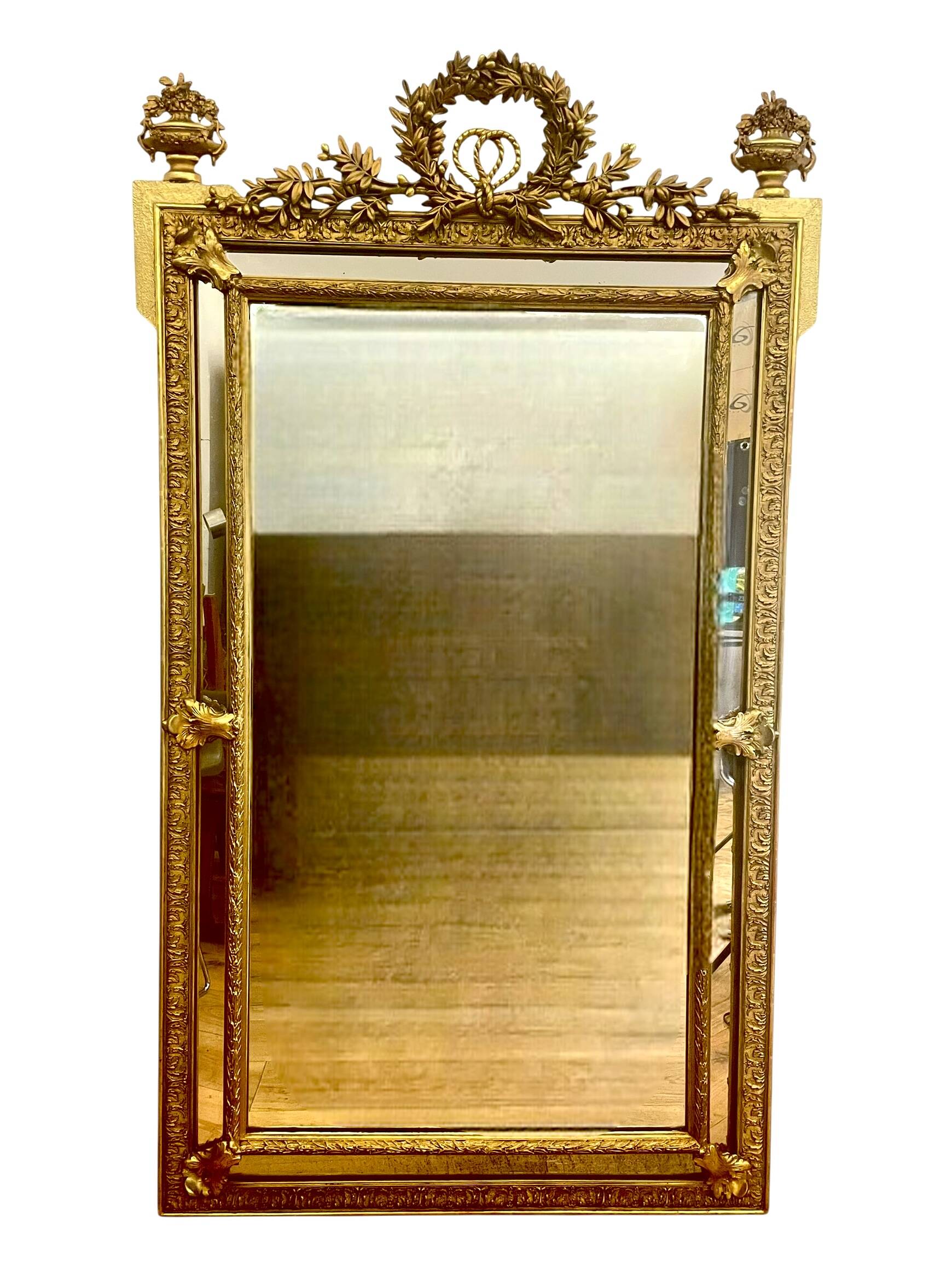 Louis XVI style gilded wood mirror