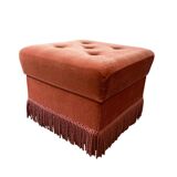 Vintage old pink pouf / chest / footrest with fringes
