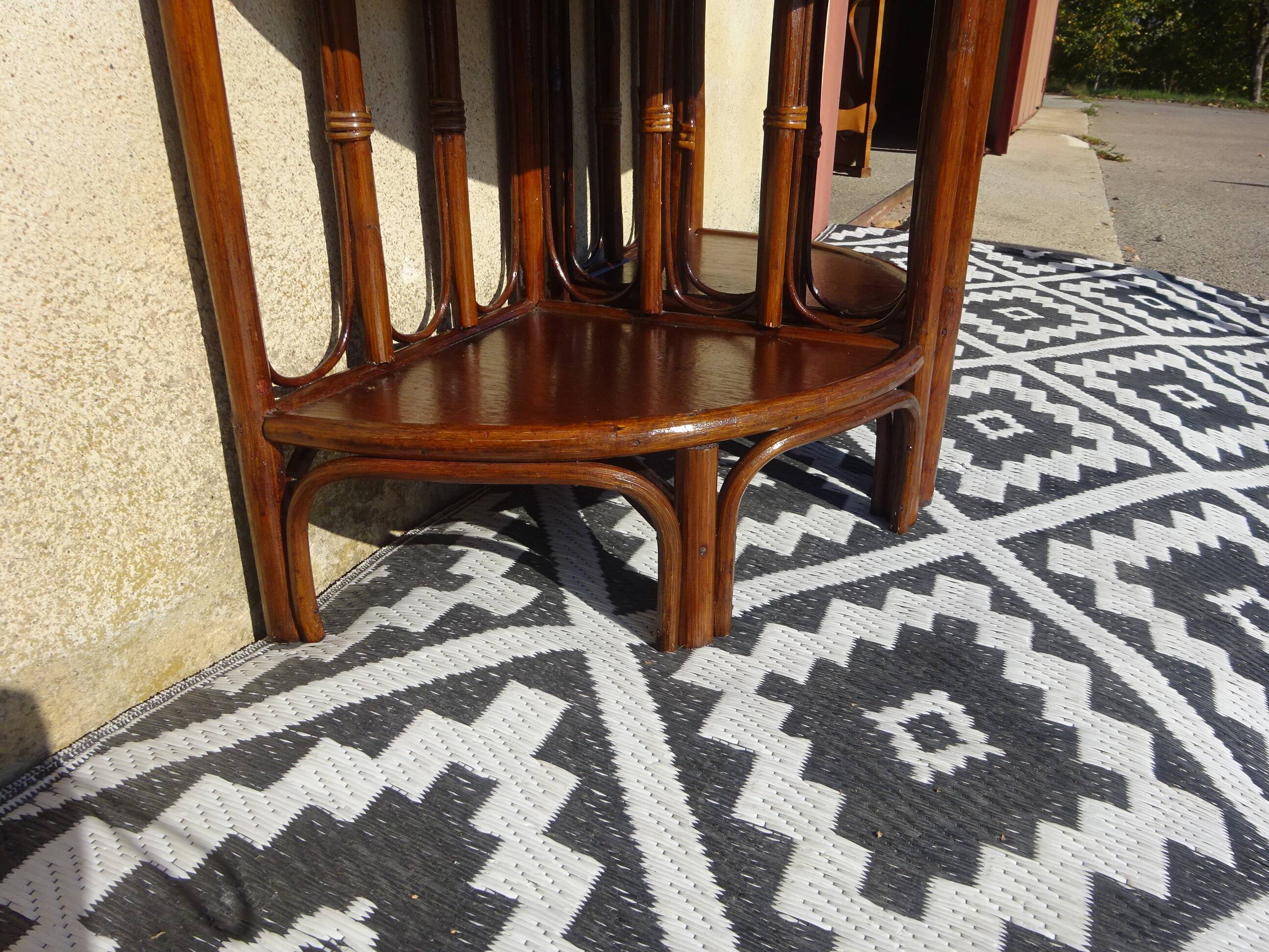 Rattan and bamboo bedside tables, both.