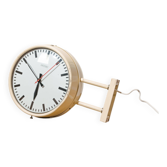 1970s Double sided Van Doorn School Clock - Retro beige industrial design Station Wallclock