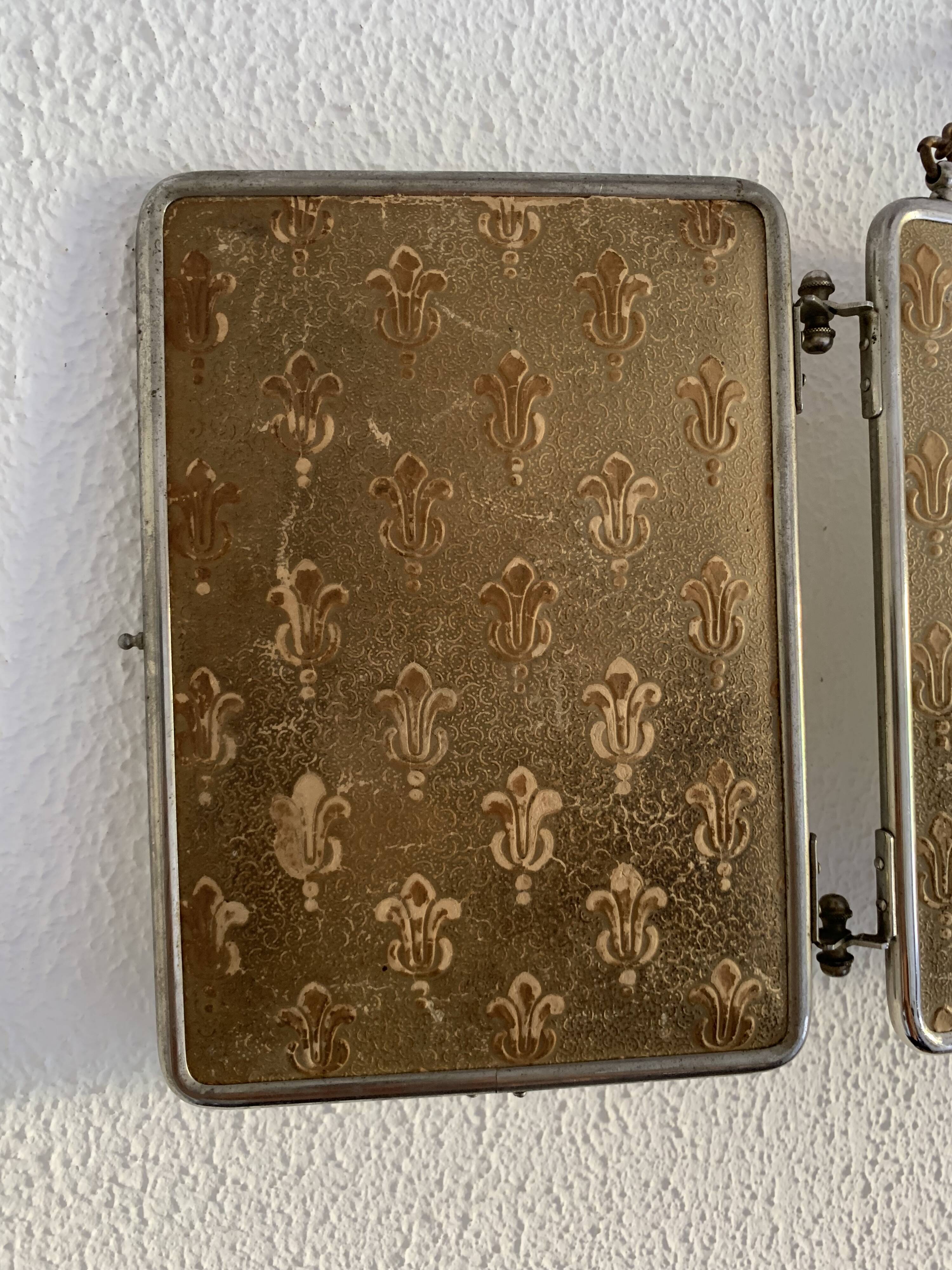Miroir vintage 1910 triptyque barbier fleur de lys doré - 22 x 50 cm