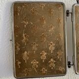 Miroir vintage 1910 triptyque barbier fleur de lys doré - 22 x 50 cm