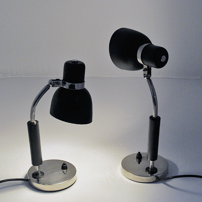 Black and classic pair of metal table lamps 1940s- Sweden