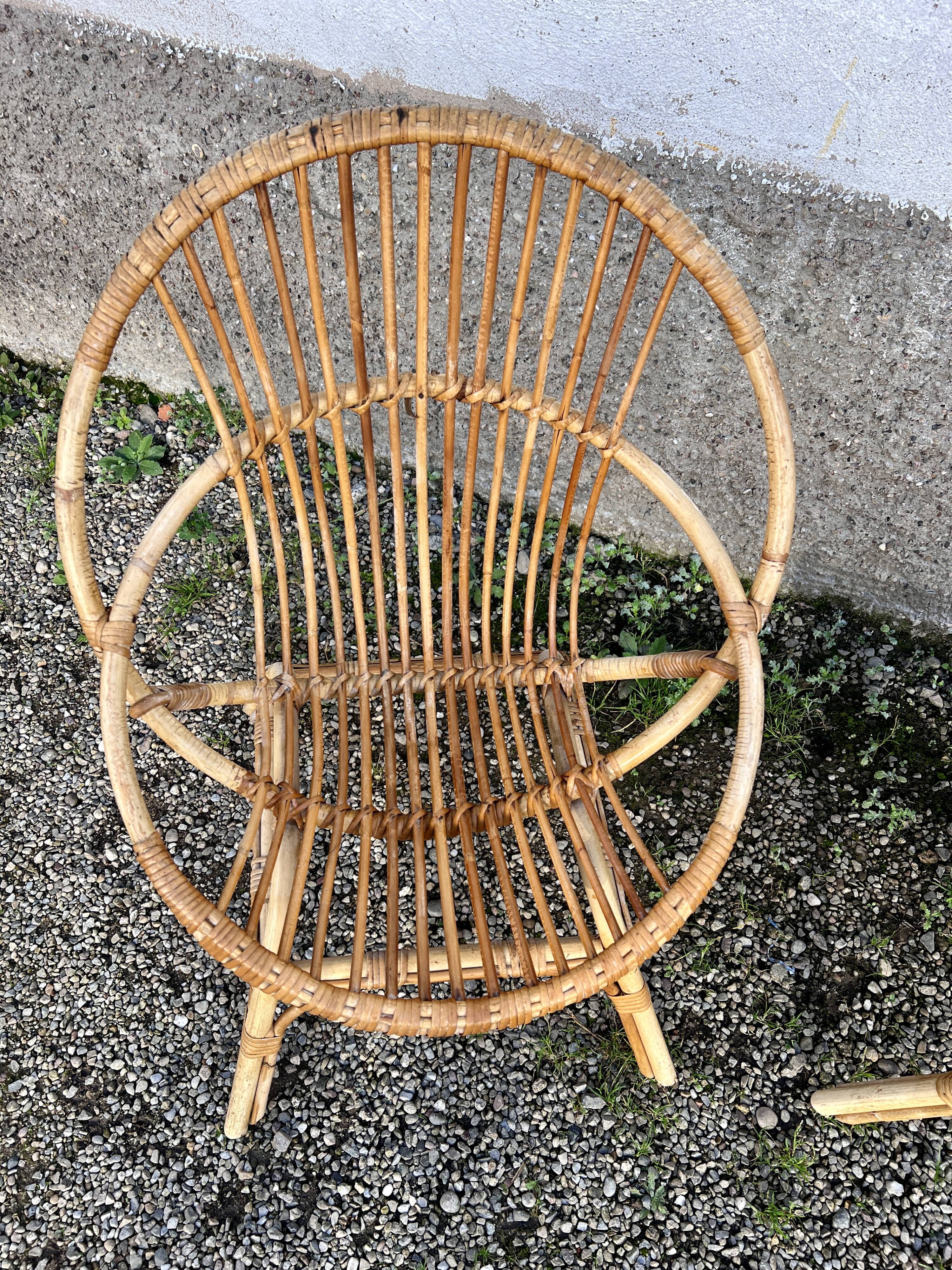 Paire de chaise loveuse fauteuil en rotin bambou 1950