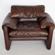 Maralunga armchair in leather & Ottoman by Vico Magistretti for Cassina 1970 s