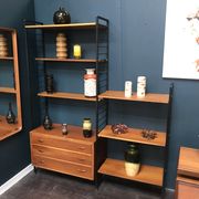 2 bay teak ladderax shelving system by with chest of drawers by staples