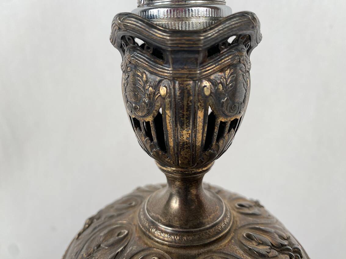 Risler and Carré. Large lamp in blue glass and silver frame, Minerve hallmark