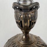 Risler and Carré. Large lamp in blue glass and silver frame, Minerve hallmark