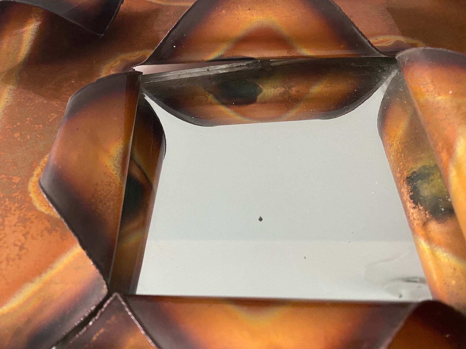 Brutalist mirror in copper foil vintage design of the 60s-70s