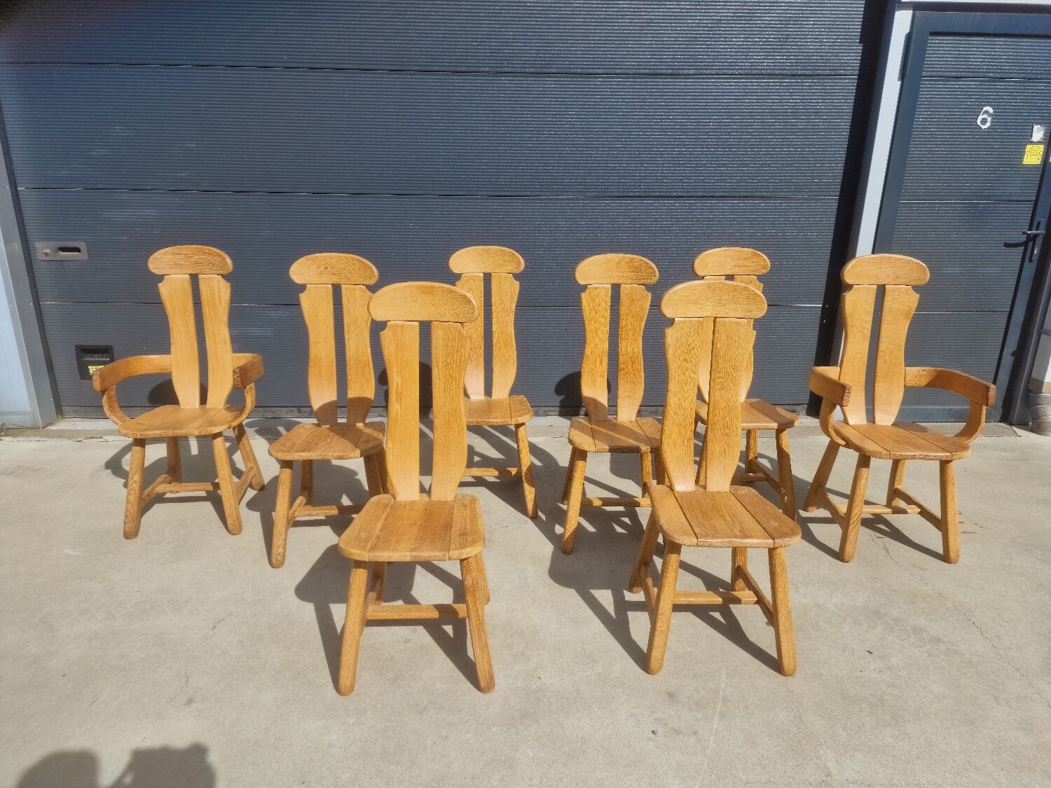 Set of 8 Britalist Oak Chairs from De Puydt, Belgium 1970s