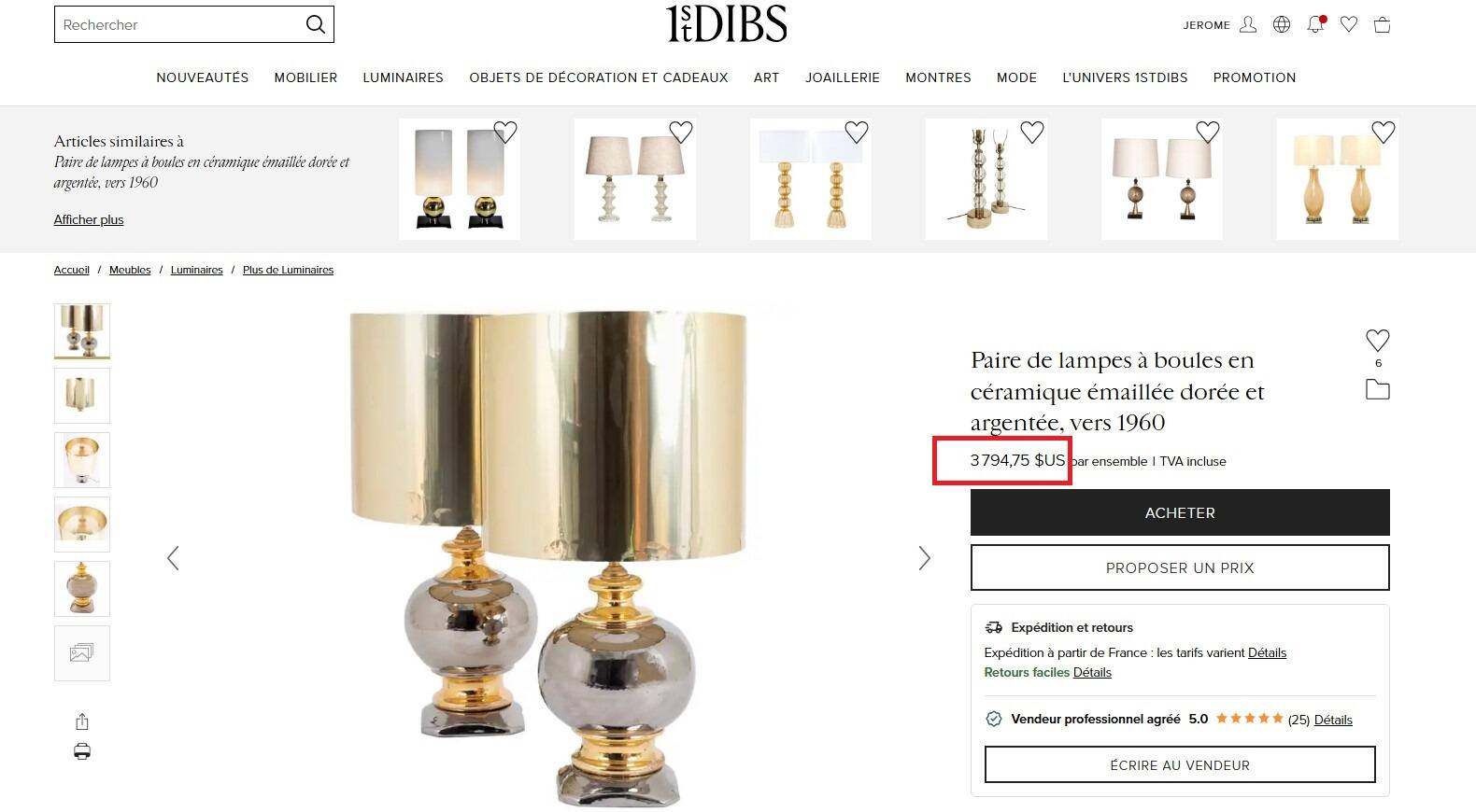 Magnificent large Italian lamp from the 1960s, ceramic / gold.