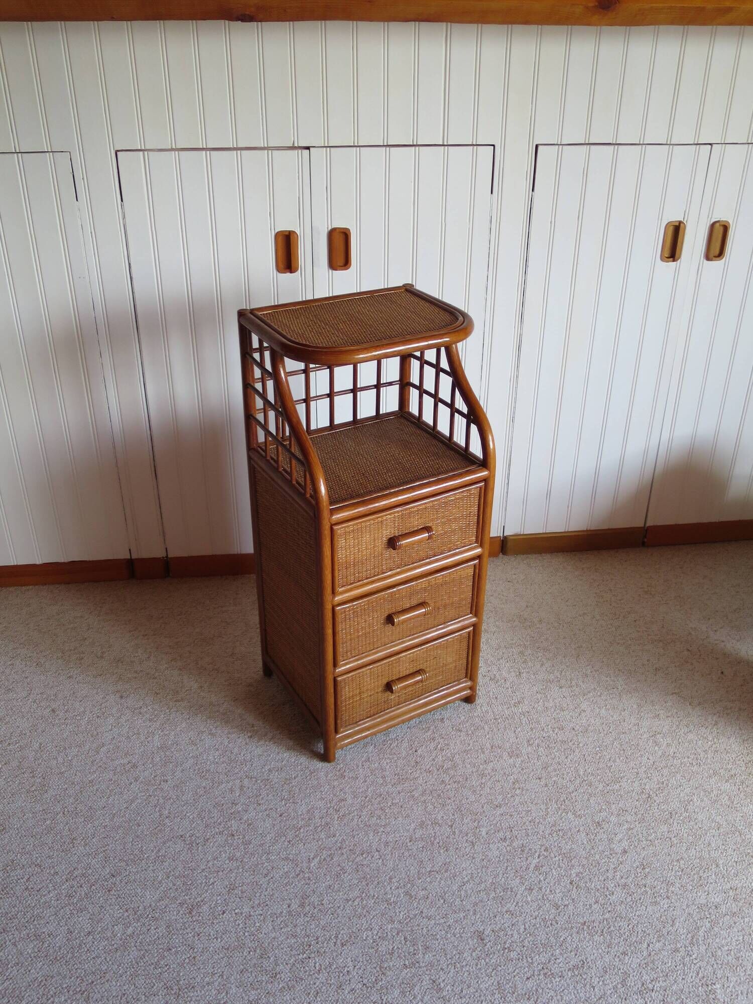 Vintage - sideboard - chest of drawers - woven rattan chest of drawers - wood - bamboo - 80s