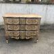 Antique crossbow commode in Louis XV style, walnut, with 3 drawers and gilded bronze fittings.