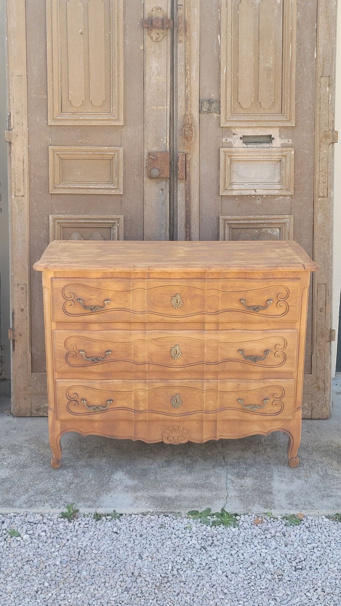 Louis xv style chest of drawers in pickled cherry