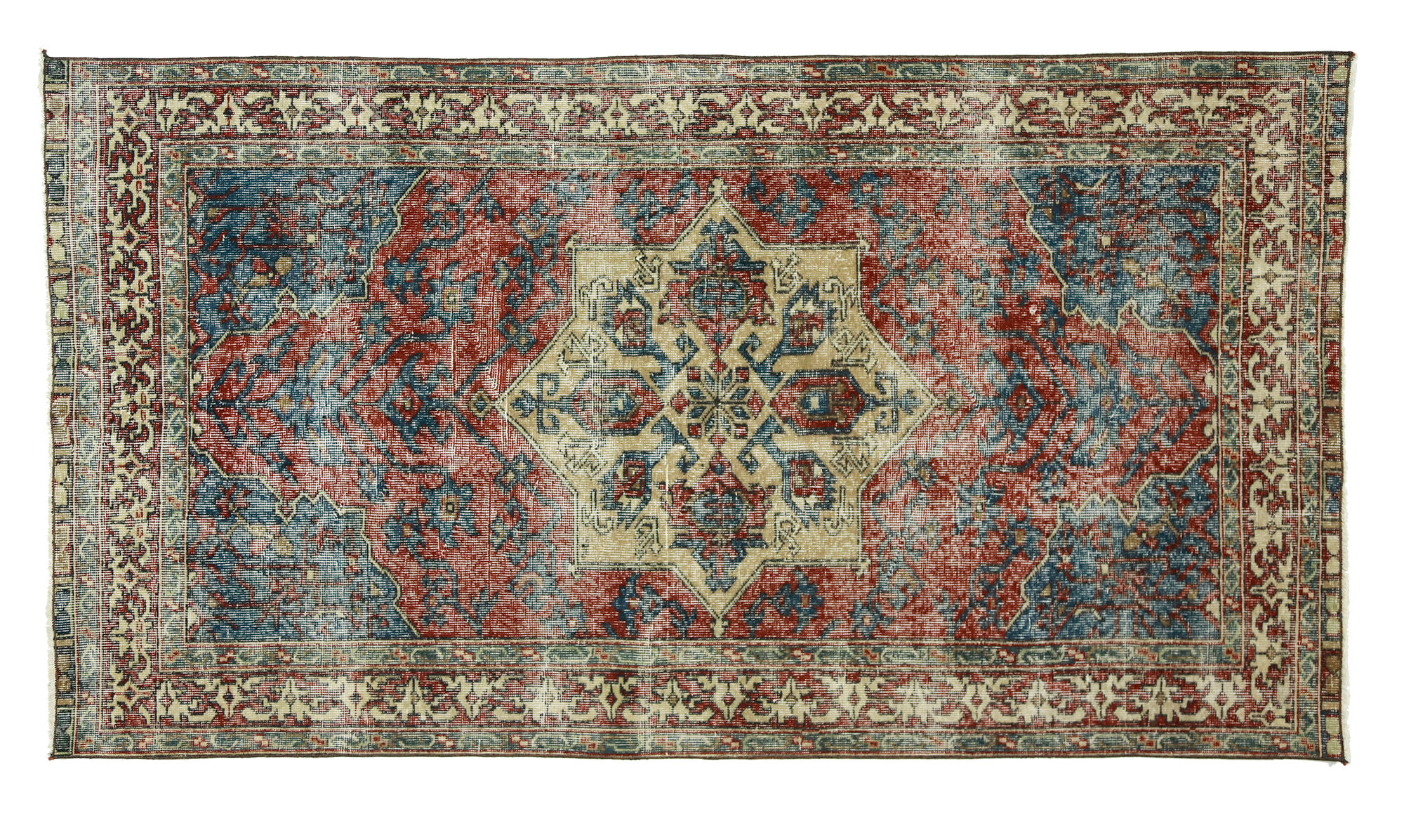 Anatolian handmade vintage rug 222 cm x 117 cm
