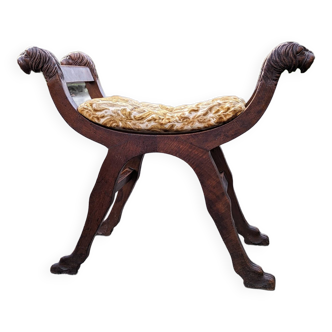 Tabouret curule têtes de lion acajou