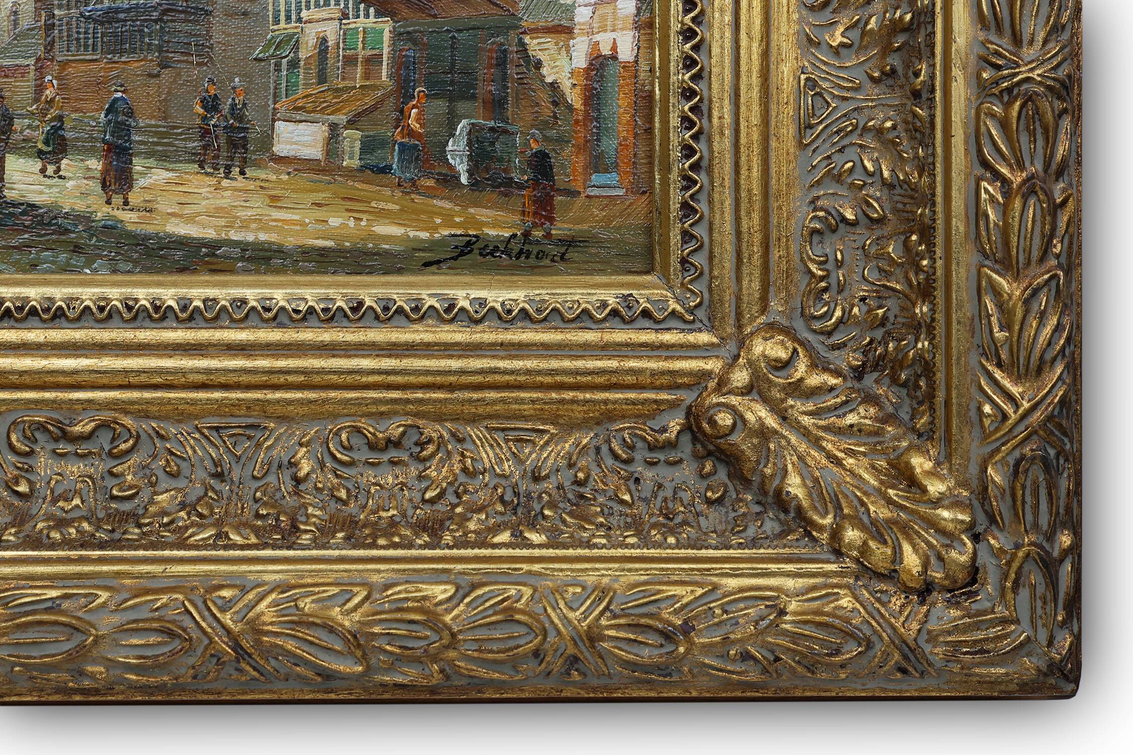 Realistic oil painting with baroque frame by Jan Berkhout (1937), The Netherlands