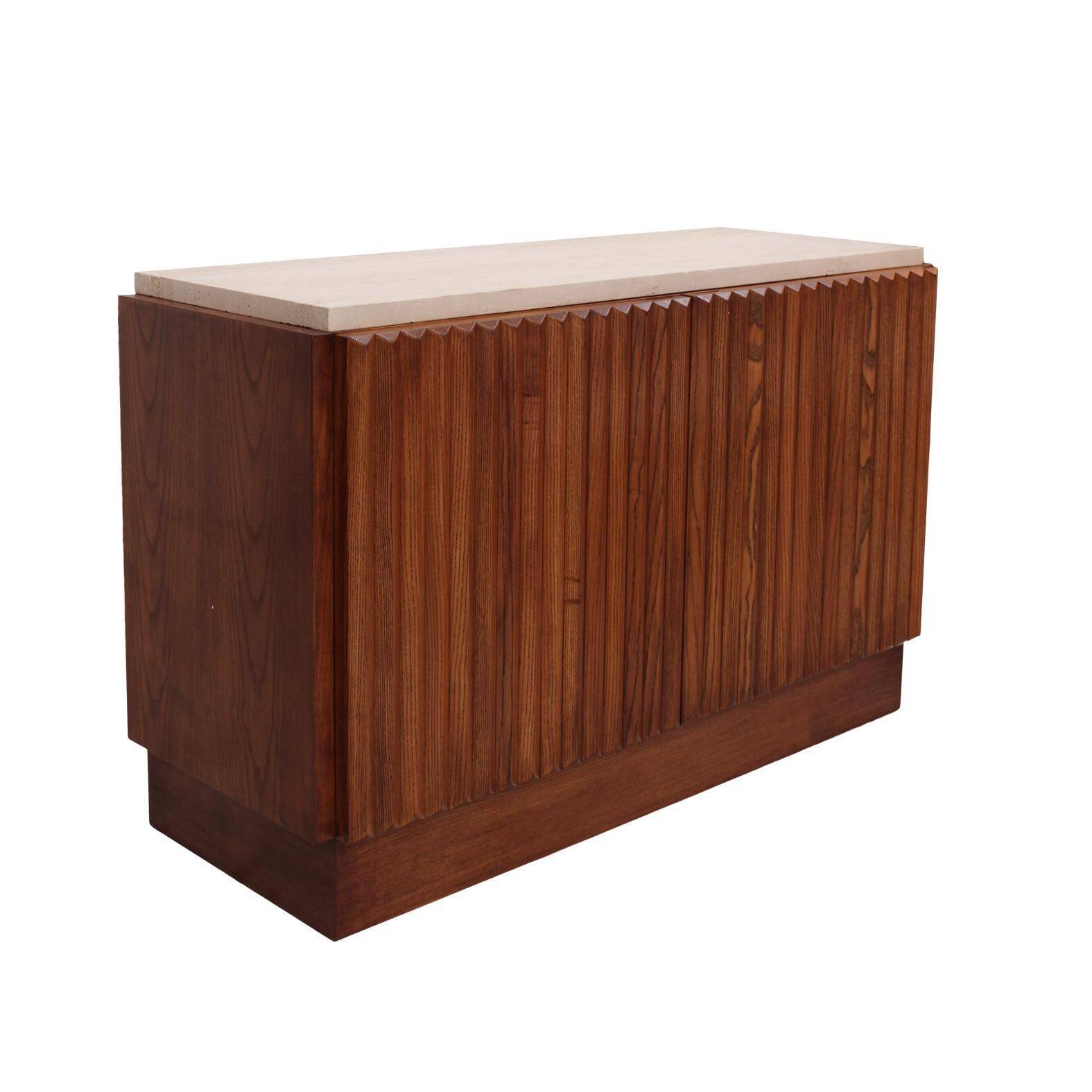 Contemporary Birch and Oak Sideboards with Travertine Top by LA Studio