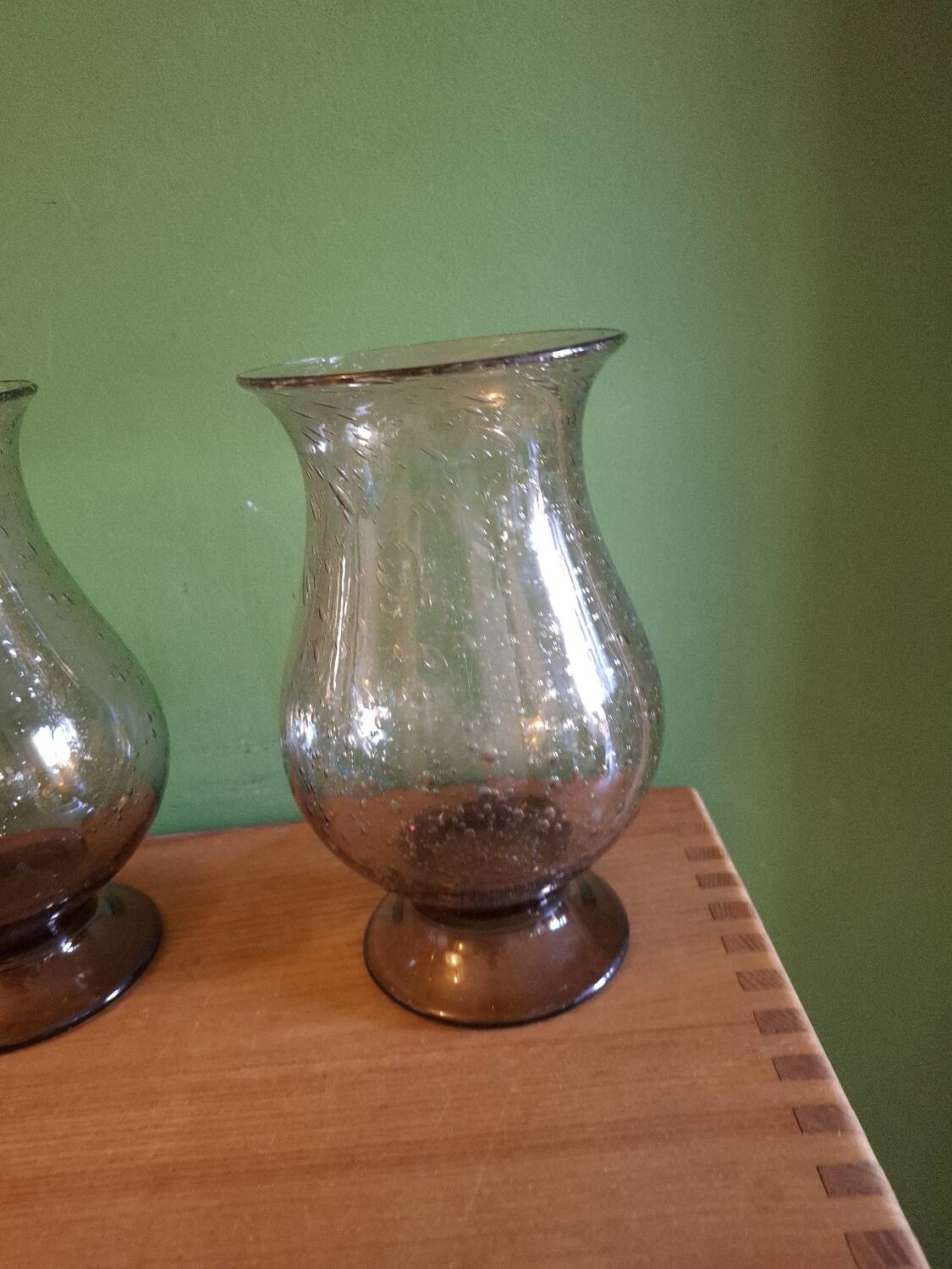 Two blown glass tealight vases