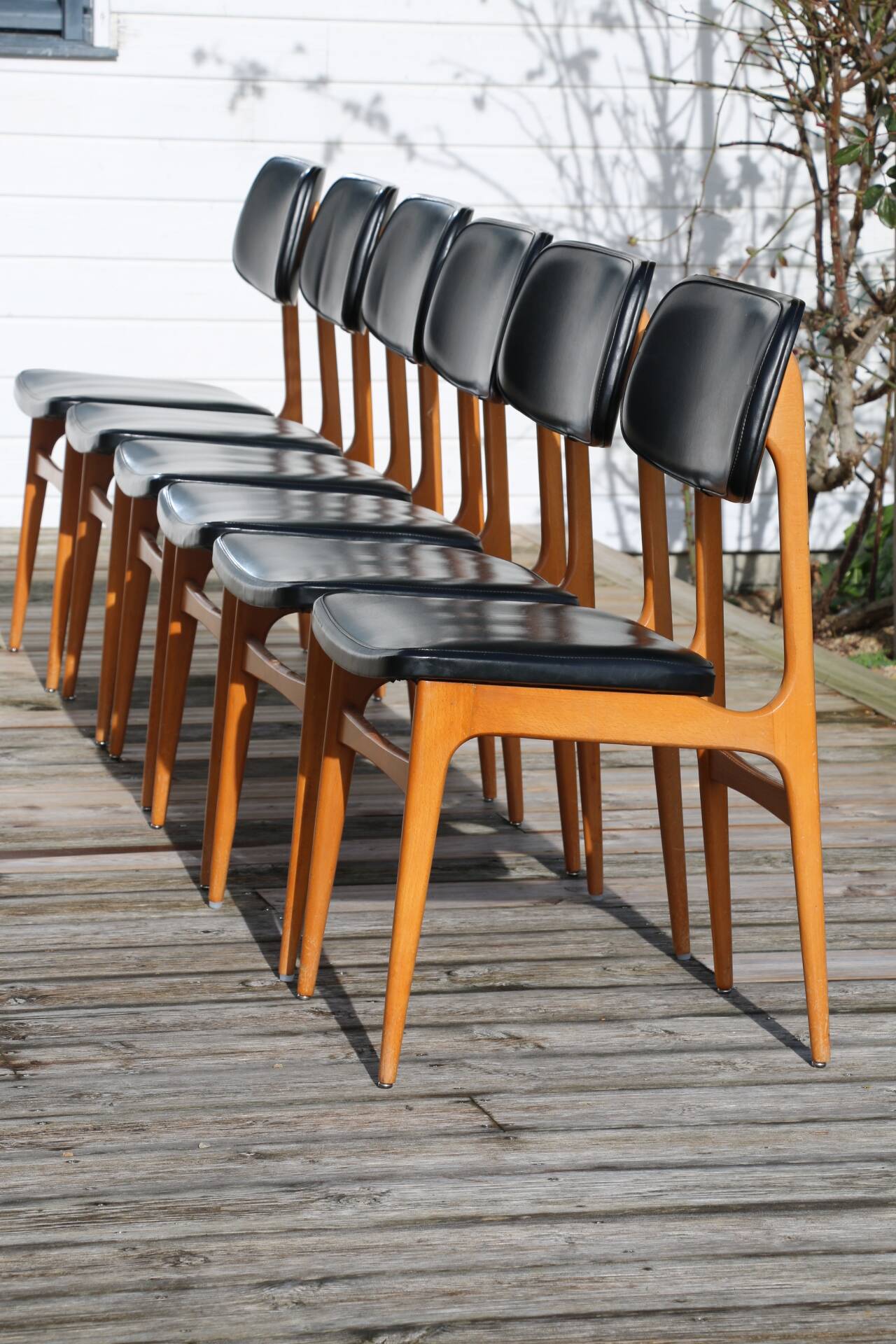 6 chaises Stella skaï noir hêtre clair