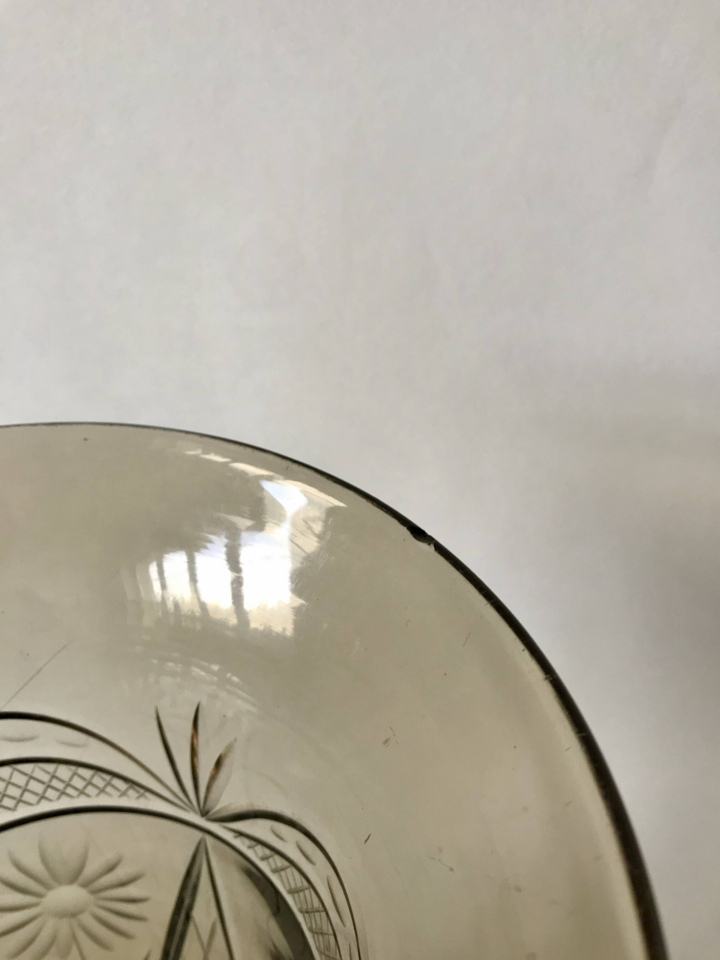 engraved smoked glass vase from the 60s