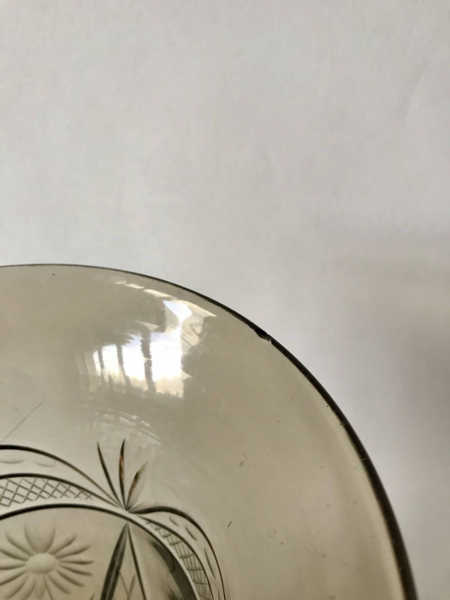 engraved smoked glass vase from the 60s