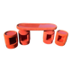 Vintage coral fabric dressing table set, 6 pieces (table, mirror, ottoman, bedside table)