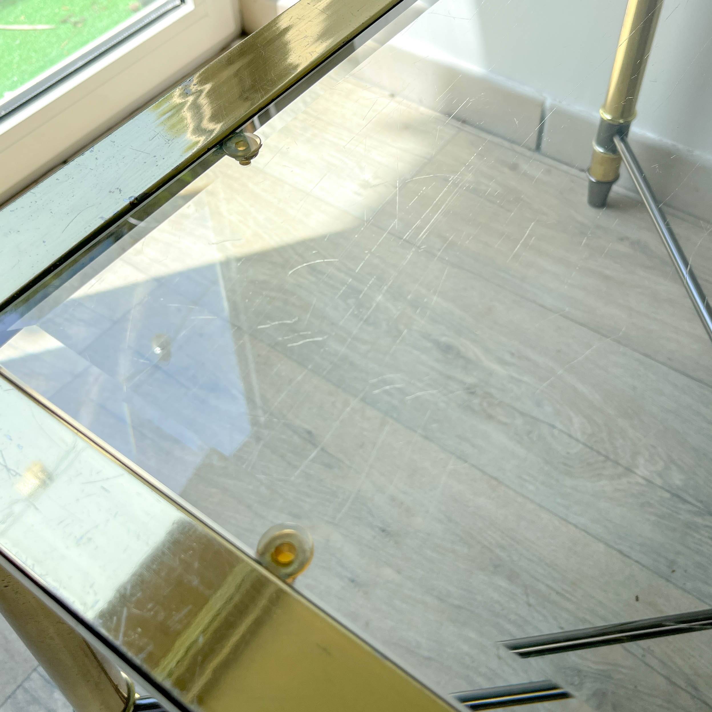 Vintage Brass and Square Beveled Glass Coffee Table