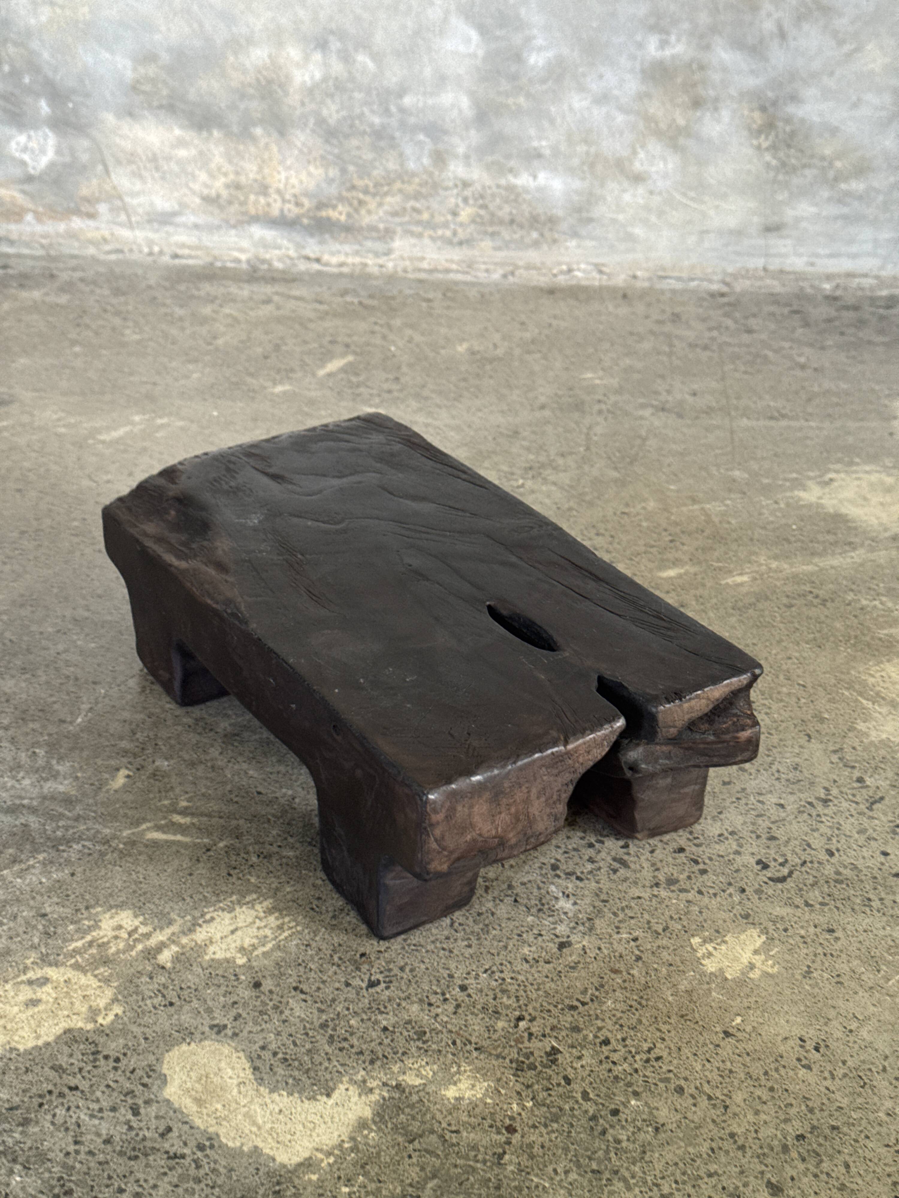 Small stool, black solid teak accent stool wabi-sabi L30 W8.5 H6.