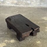 Small stool, black solid teak accent stool wabi-sabi L30 W8.5 H6.