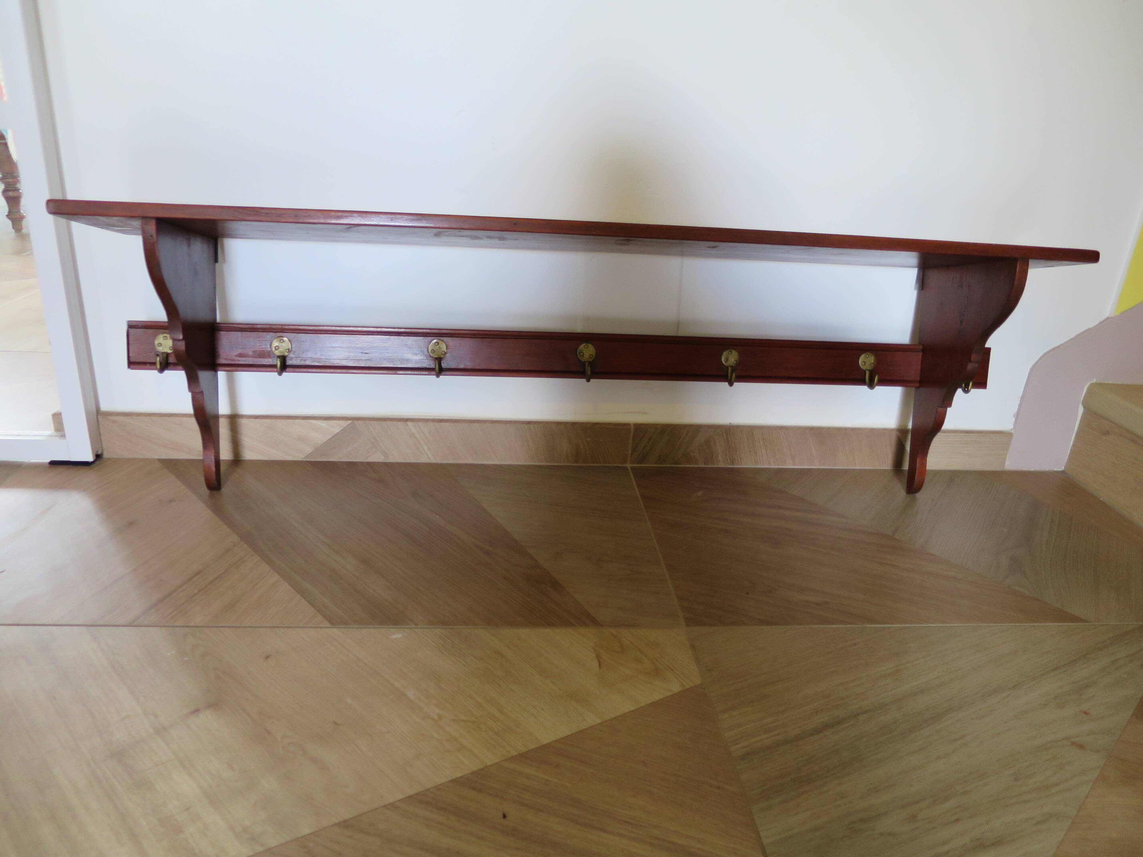 Wall shelf - coat rack - 7 hooks - oak stain - country style - cloakroom